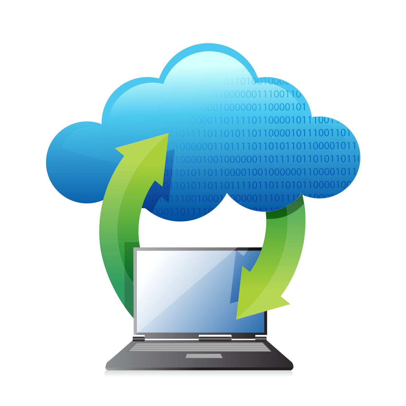 laptops transferring to cloud illustration design over a white background